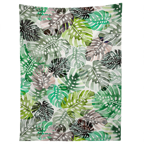 Ninola Design Tropical Jungle Monstera Leaves Green Tapestry