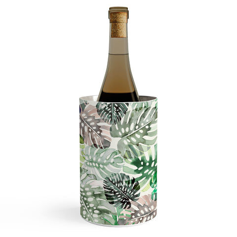 Ninola Design Tropical Jungle Monstera Leaves Green Wine Chiller