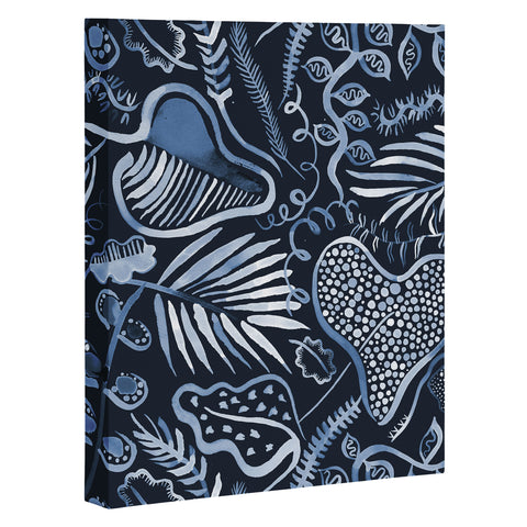 Ninola Design Tropical leaves forest Blue Art Canvas