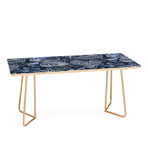 Ninola Design Tropical leaves forest Blue Coffee Table