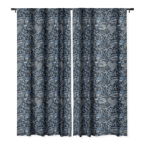 Ninola Design Tropical leaves forest Blue Blackout Window Curtain