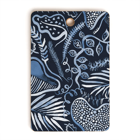 Ninola Design Tropical leaves forest Blue Cutting Board Rectangle
