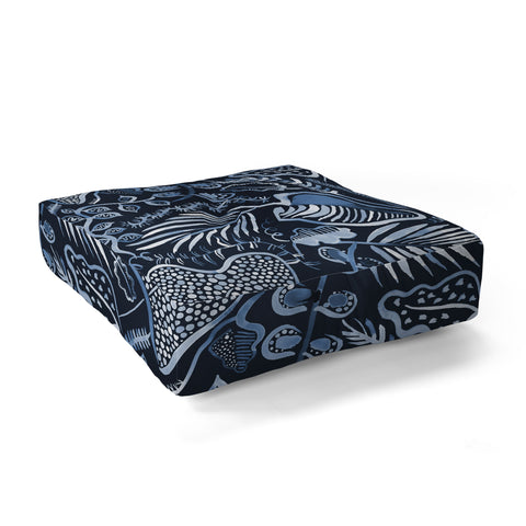 Ninola Design Tropical leaves forest Blue Floor Pillow Square