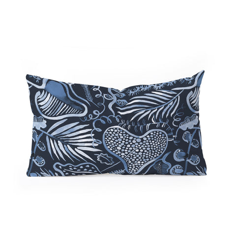 Ninola Design Tropical leaves forest Blue Oblong Throw Pillow