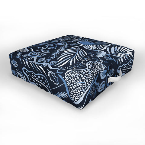 Ninola Design Tropical leaves forest Blue Outdoor Floor Cushion