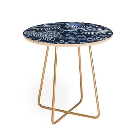 Ninola Design Tropical leaves forest Blue Round Side Table