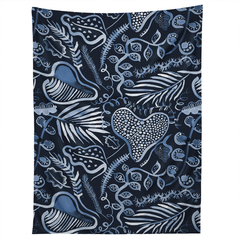 Ninola Design Tropical leaves forest Blue Tapestry