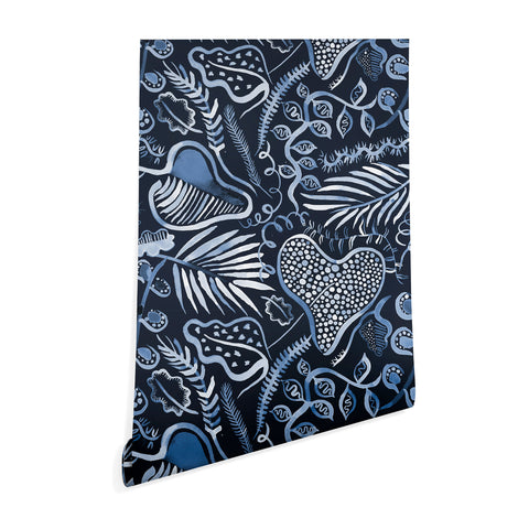 Ninola Design Tropical leaves forest Blue Wallpaper