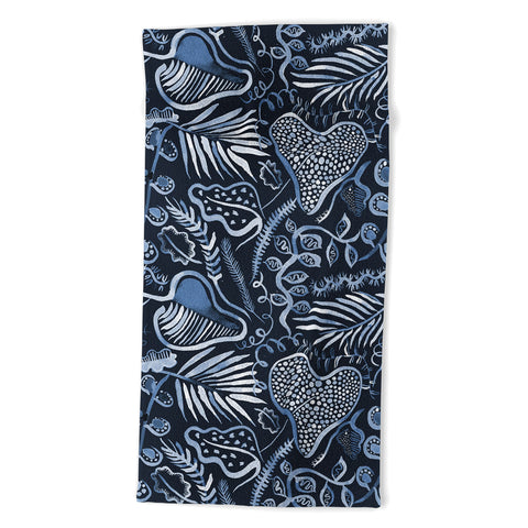 Ninola Design Tropical leaves forest Blue Beach Towel