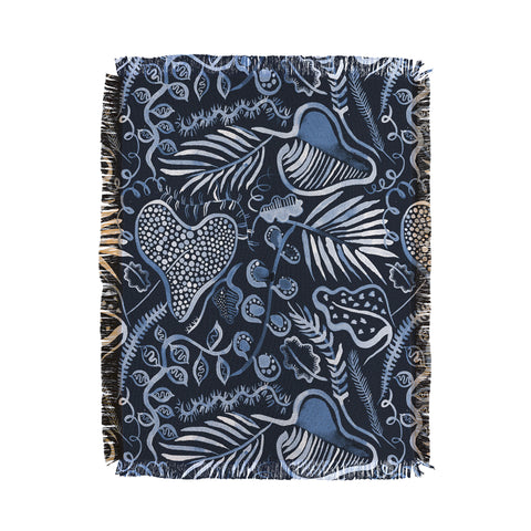 Ninola Design Tropical leaves forest Blue Throw Blanket