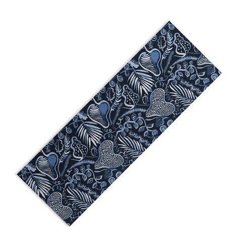 Ninola Design Tropical leaves forest Blue Yoga Mat