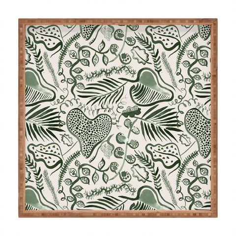 Ninola Design Tropical leaves forest Green Square Tray