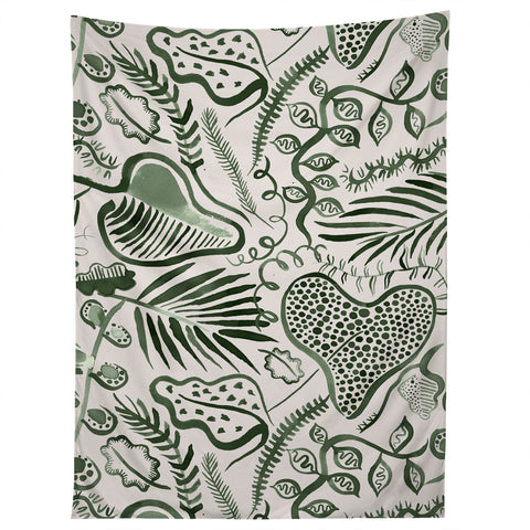 Ninola Design Tropical leaves forest Green Tapestry