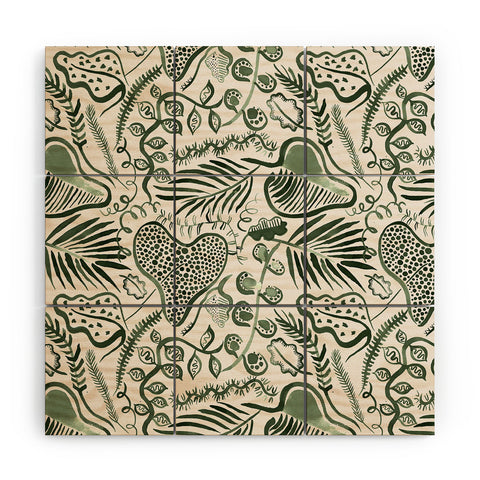 Ninola Design Tropical leaves forest Green Wood Wall Mural