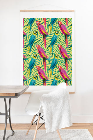 Ninola Design Tropical Parrots Palms Art Print And Hanger