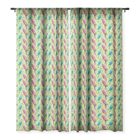 Ninola Design Tropical Parrots Palms Sheer Window Curtain