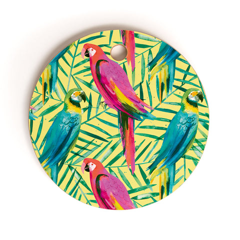 Ninola Design Tropical Parrots Palms Cutting Board Round