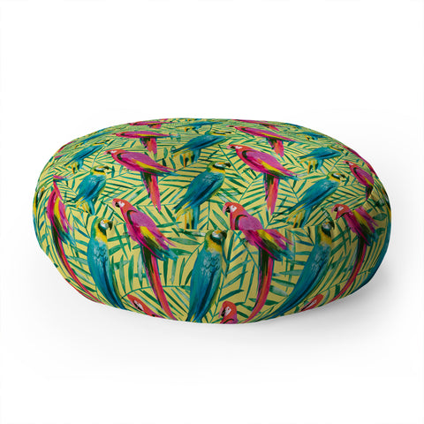Ninola Design Tropical Parrots Palms Floor Pillow Round