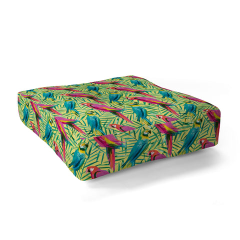 Ninola Design Tropical Parrots Palms Floor Pillow Square