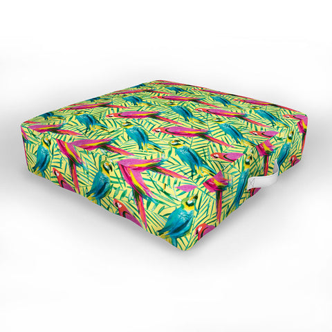 Ninola Design Tropical Parrots Palms Outdoor Floor Cushion