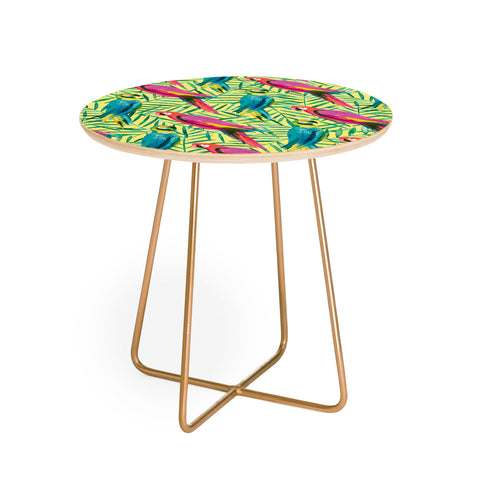Ninola Design Tropical Parrots Palms Round Side Table