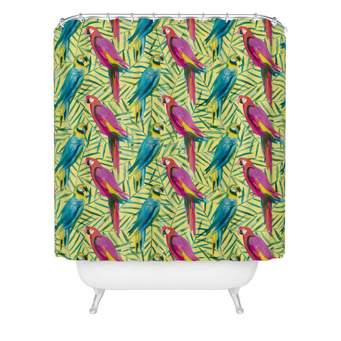 Ninola Design Tropical Parrots Palms Shower Curtain