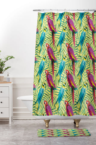 Ninola Design Tropical Parrots Palms Shower Curtain And Mat
