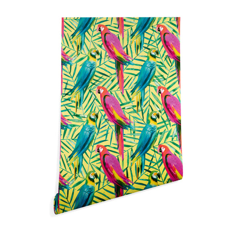 Ninola Design Tropical Parrots Palms Wallpaper