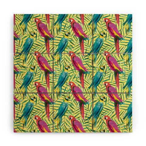 Ninola Design Tropical Parrots Palms Wood Wall Mural