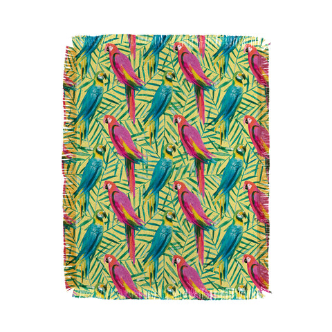 Ninola Design Tropical Parrots Palms Throw Blanket