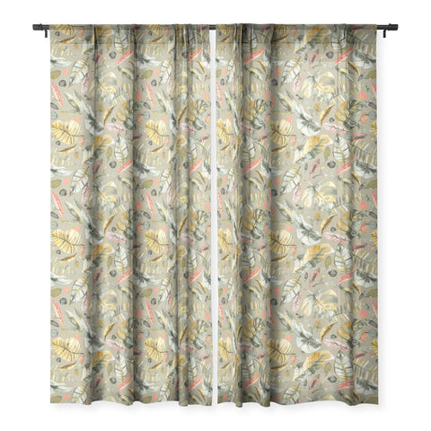 Ninola Design Tropical plants Sunbaked Green Sheer Window Curtain