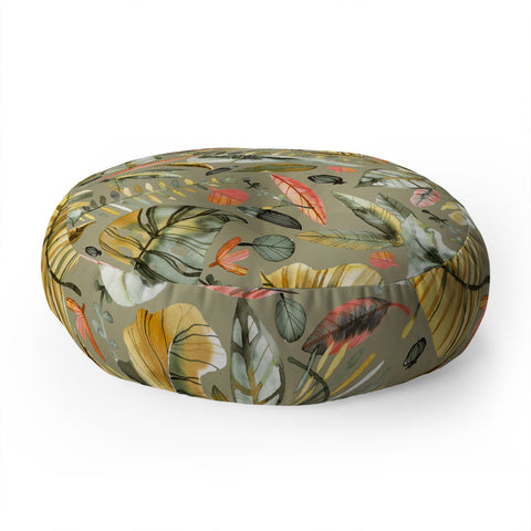 Ninola Design Tropical plants Sunbaked Green Floor Pillow Round