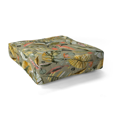 Ninola Design Tropical plants Sunbaked Green Floor Pillow Square