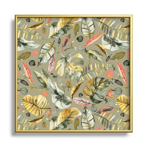 Ninola Design Tropical plants Sunbaked Green Metal Square Framed Art Print