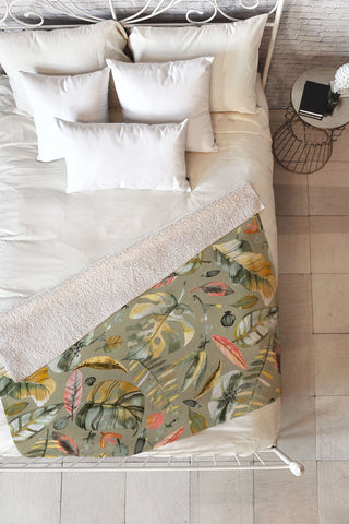 Ninola Design Tropical plants Sunbaked Green Fleece Throw Blanket