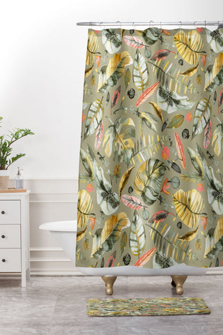 Ninola Design Tropical plants Sunbaked Green Shower Curtain And Mat