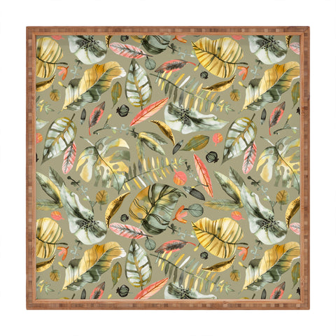Ninola Design Tropical plants Sunbaked Green Square Tray