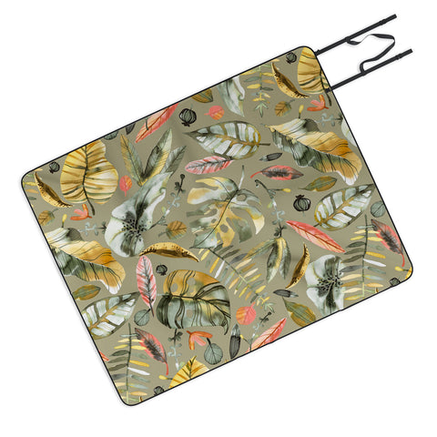 Ninola Design Tropical plants Sunbaked Green Picnic Blanket
