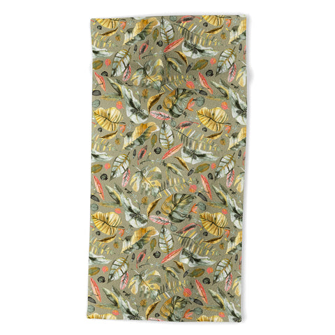 Ninola Design Tropical plants Sunbaked Green Beach Towel