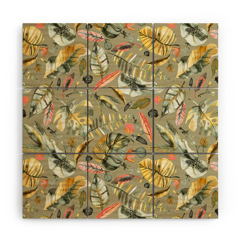 Ninola Design Tropical plants Sunbaked Green Wood Wall Mural