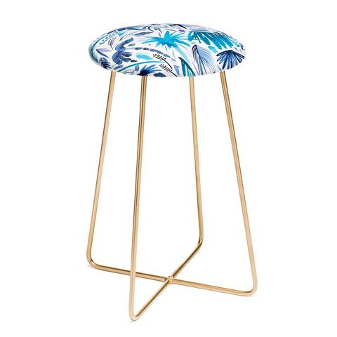 Ninola Design Tropical Relaxing Palms Blue Counter Stool