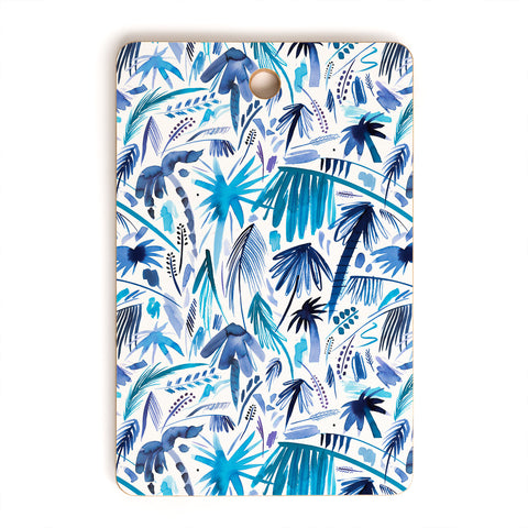 Ninola Design Tropical Relaxing Palms Blue Cutting Board Rectangle