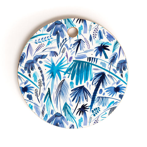 Ninola Design Tropical Relaxing Palms Blue Cutting Board Round