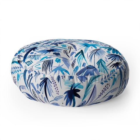Ninola Design Tropical Relaxing Palms Blue Floor Pillow Round