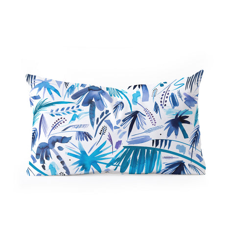 Ninola Design Tropical Relaxing Palms Blue Oblong Throw Pillow