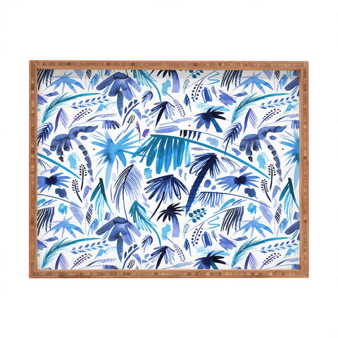Ninola Design Tropical Relaxing Palms Blue Rectangular Tray