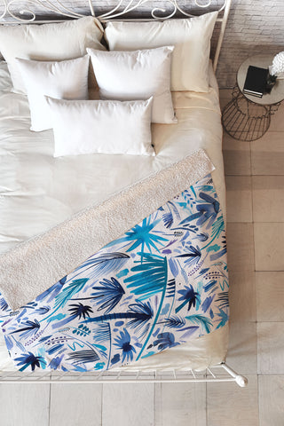 Ninola Design Tropical Relaxing Palms Blue Fleece Throw Blanket