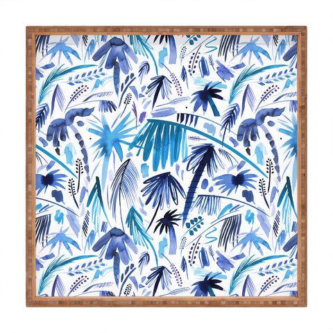 Ninola Design Tropical Relaxing Palms Blue Square Tray