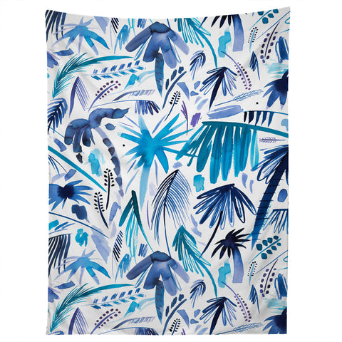 Ninola Design Tropical Relaxing Palms Blue Tapestry