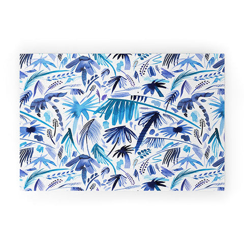 Ninola Design Tropical Relaxing Palms Blue Welcome Mat